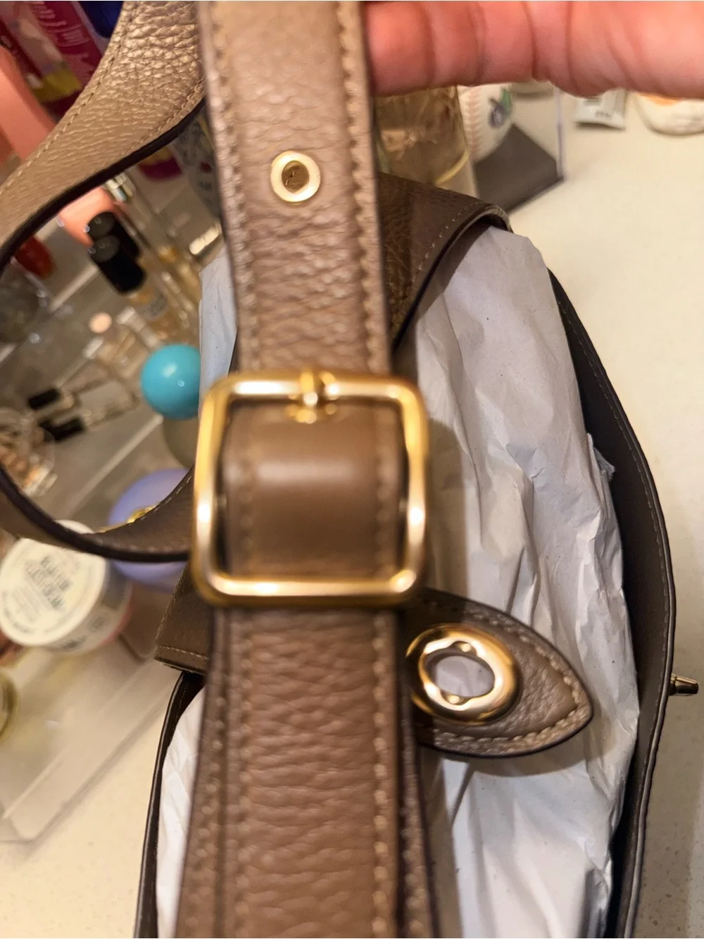 Coach Leather Shoulder Bag - Rose Taupe with Gold Hardware